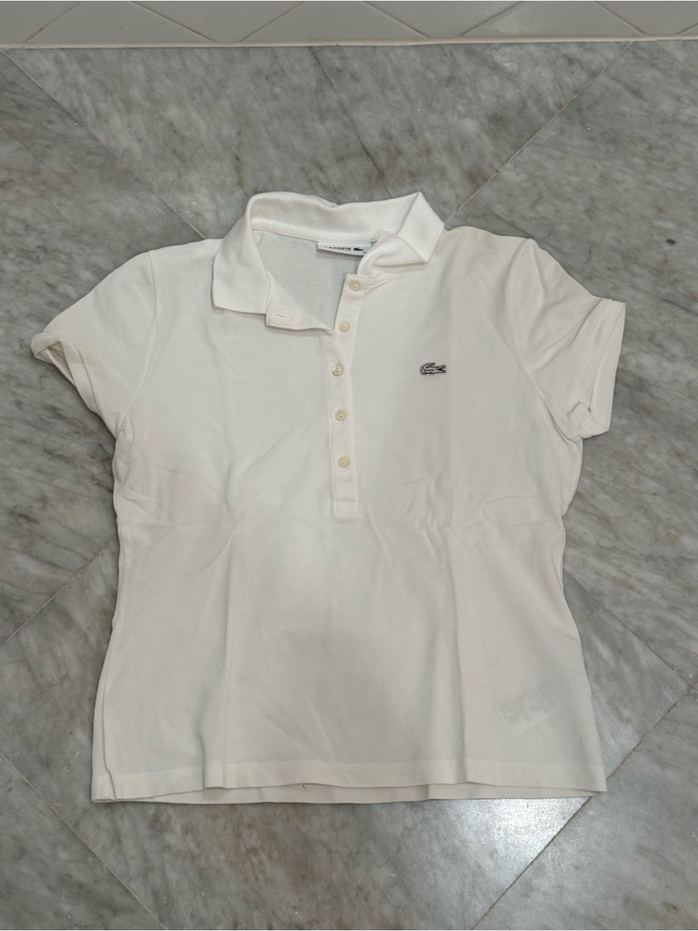 Lacoste Women's Cream Short-Sleeve Polo Crop Top